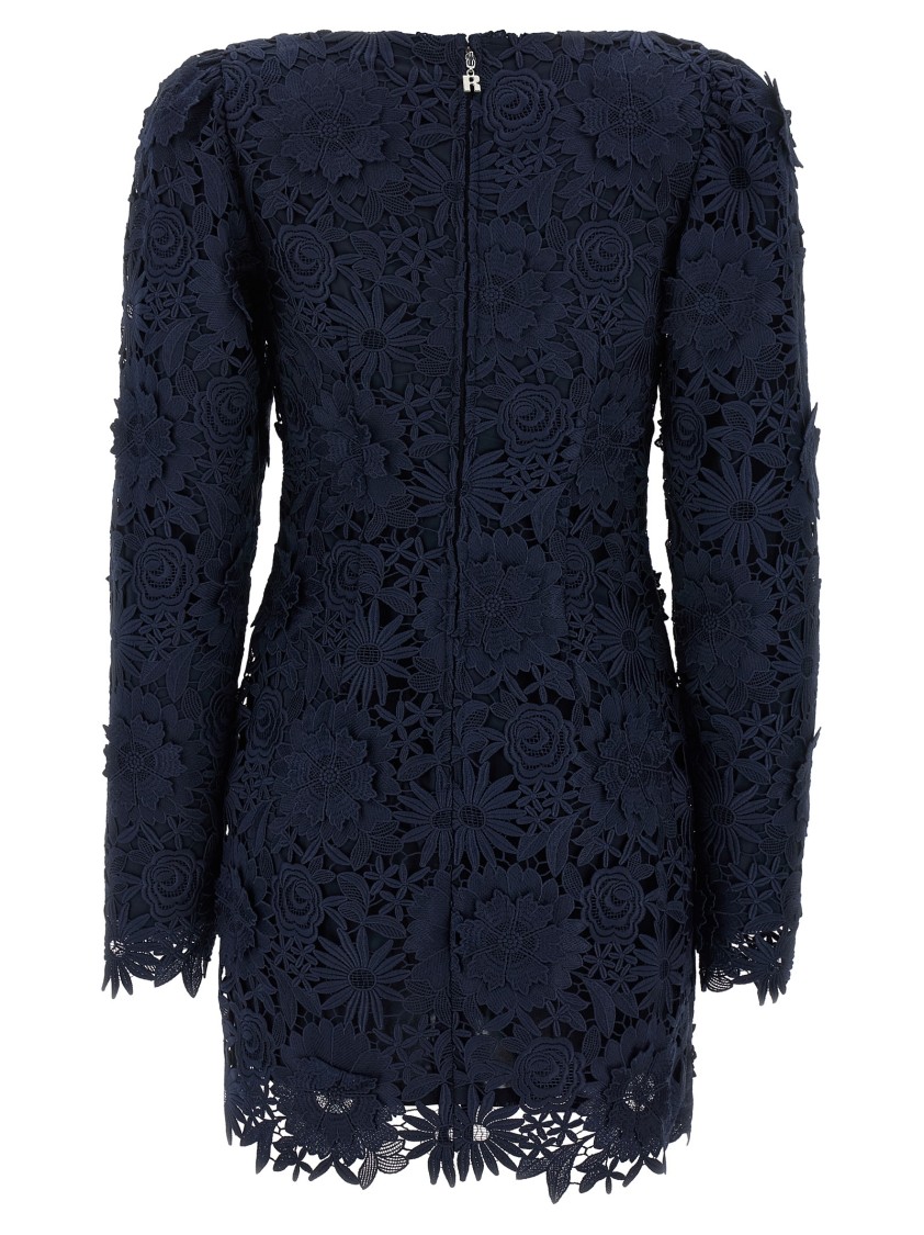 Rotate Birger Christensen Rotate Intricate Lace Dress With Wide Neckline In Blue
