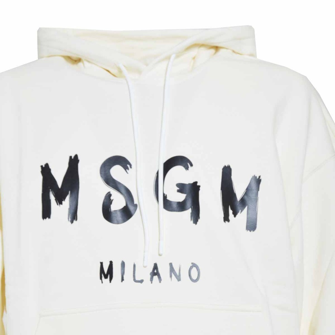 Msgm Cream Cotton Hoodie With Logo Print In White