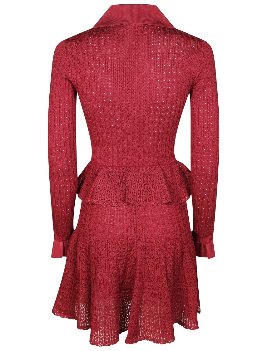 Self-portrait Burgundy Mini Dress With V-neck And Flared Hem In Red