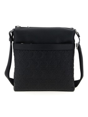 ショルダーバッグ・ポシェット Ferragamo Structured Black Pouch With Textured Panels Ferragamo Structured Black Pouch With Textured Panels