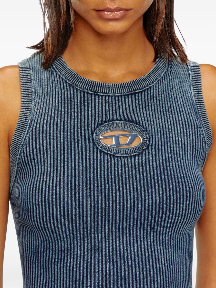 Diesel Ribbed Sleeveless Top With Distinctive Logo Detail In Blue