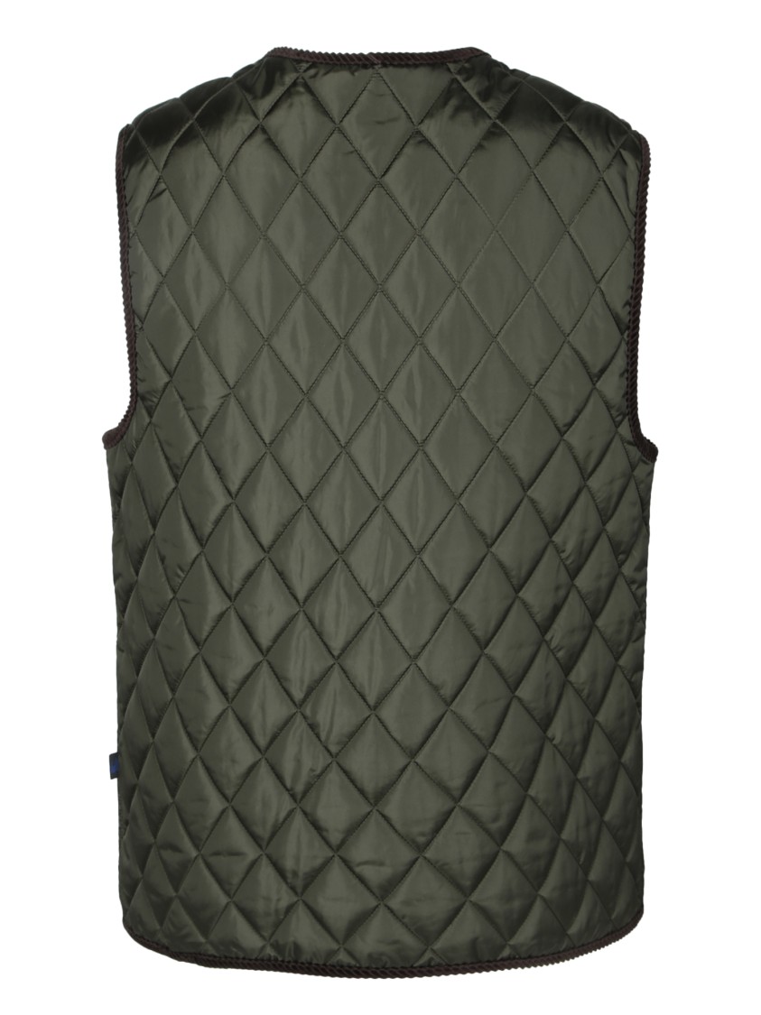Shop Burberry Quilted Green Gilet With Distinctive Button Closure In Black