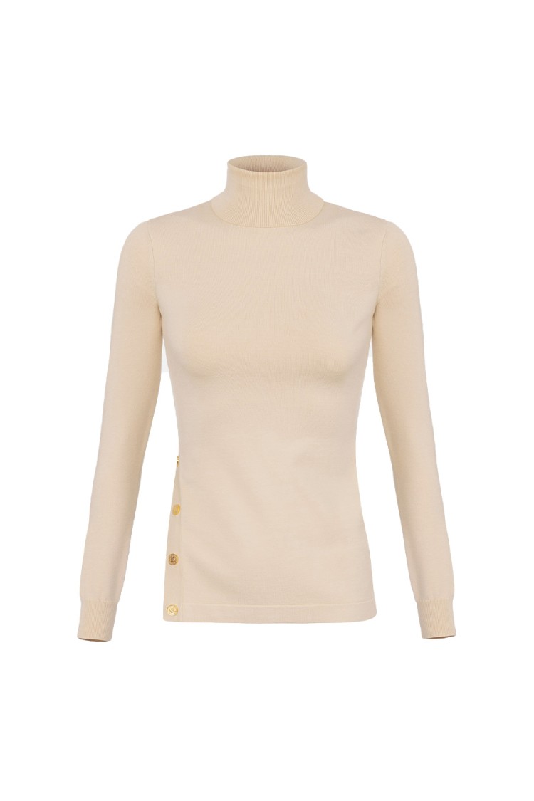 ELISABETTA FRANCHI ELISABETTA FRANCHI HIGH-NECK SWEATER WITH UNIQUE SIDE BUTTON DETAIL