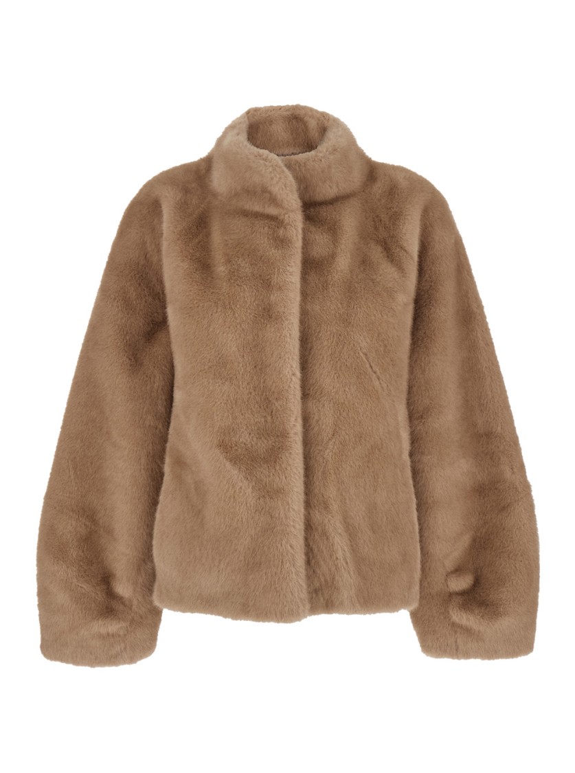 Plain Fake Mink Fur Jacket In Brown
