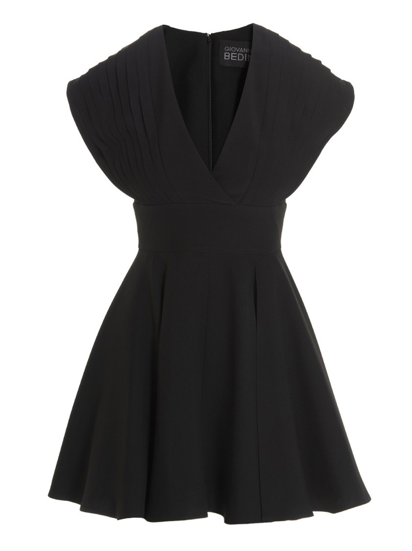 Giovanni Bedin Black Plisse Detail Mini Dress In Black