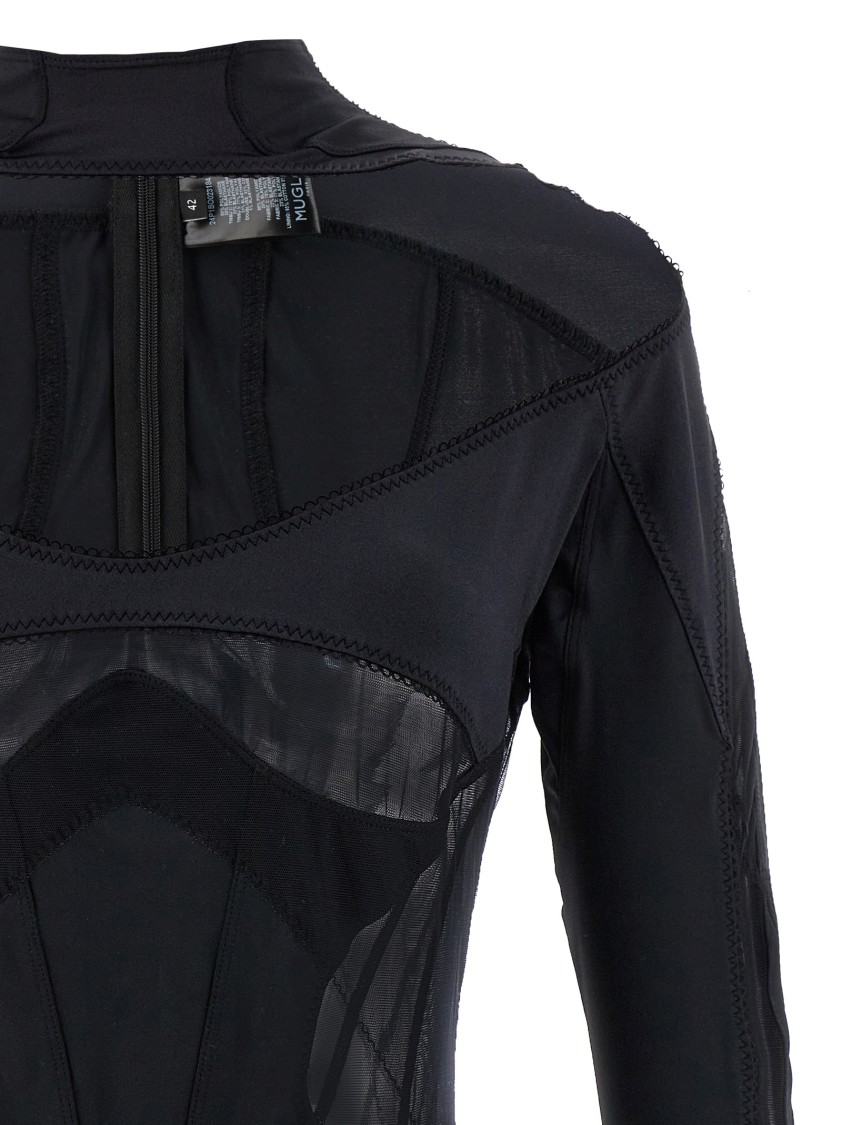 Mugler Layered Bodysuit Fitted Silhouette In Black
