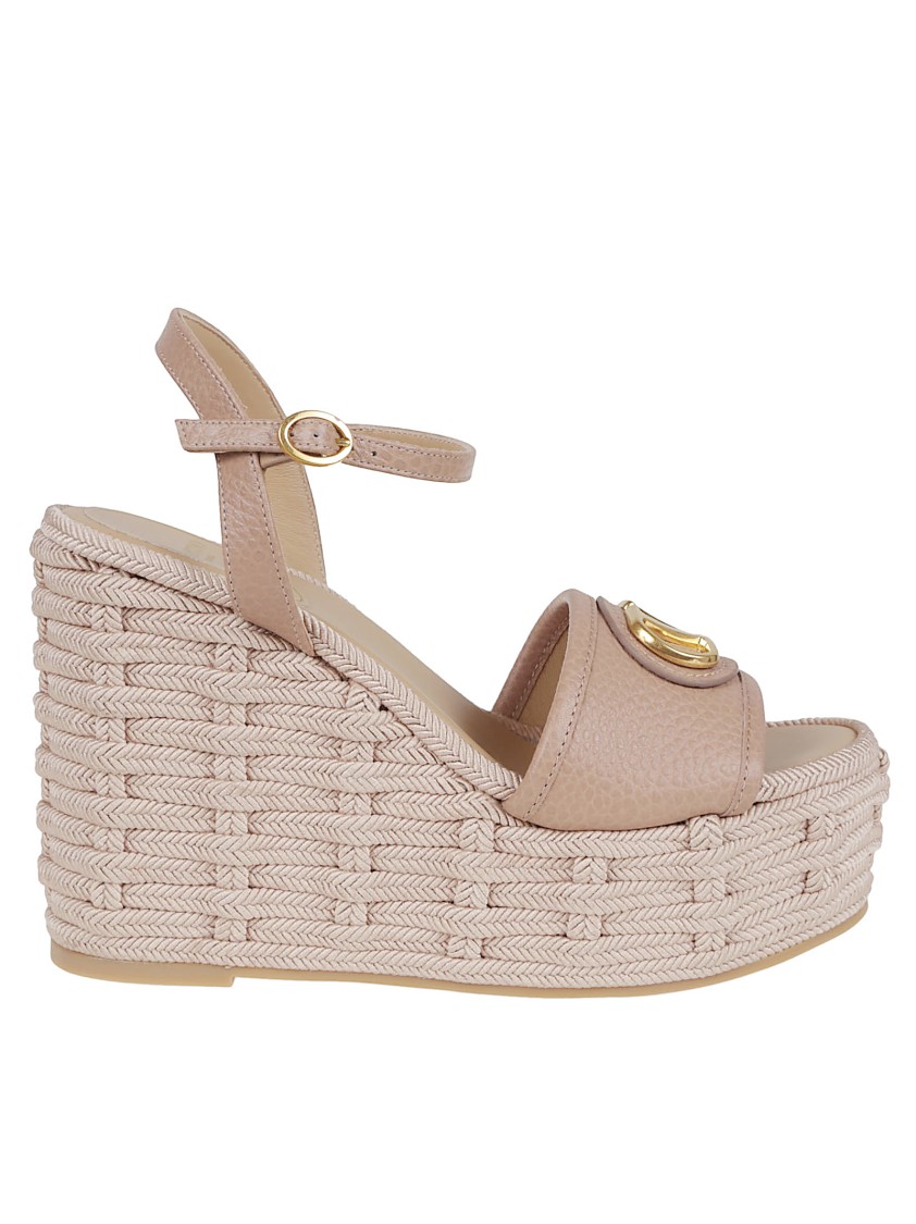 Shop Valentino Garavani Moose-print Calfskin Wedge Espadrillas