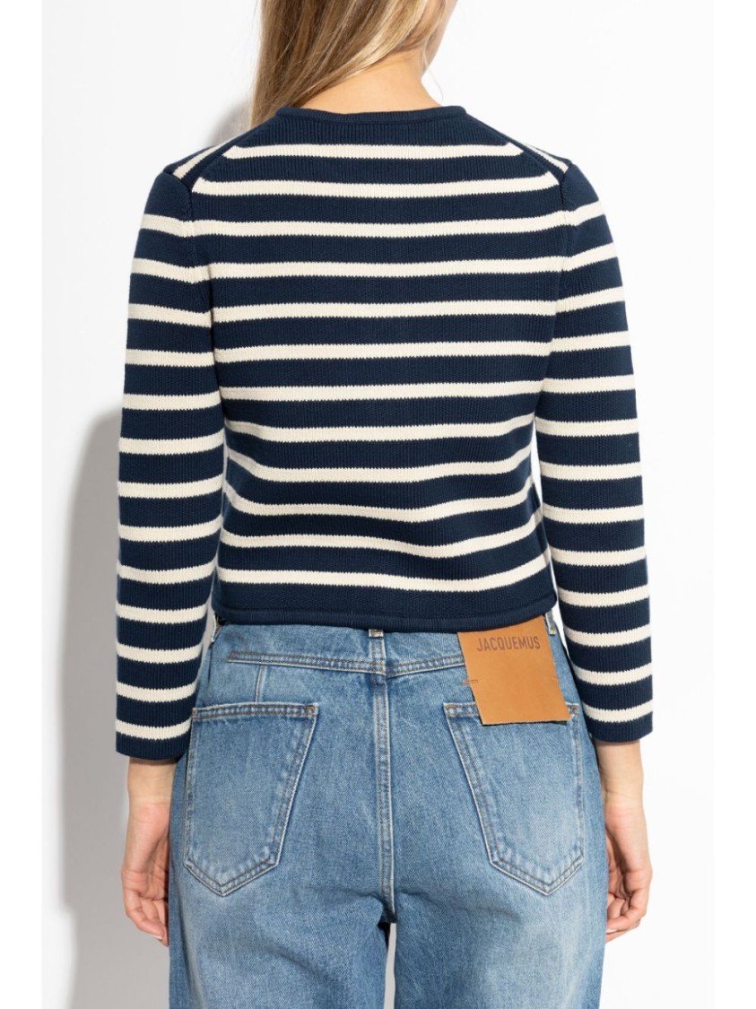 Theory Striped Cropped Jacket In Cotton Bouclé In Black