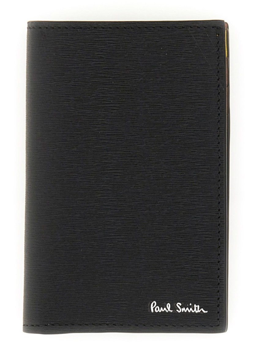 Paul Smith Signature Stripe-print Leather Cardholder In Black