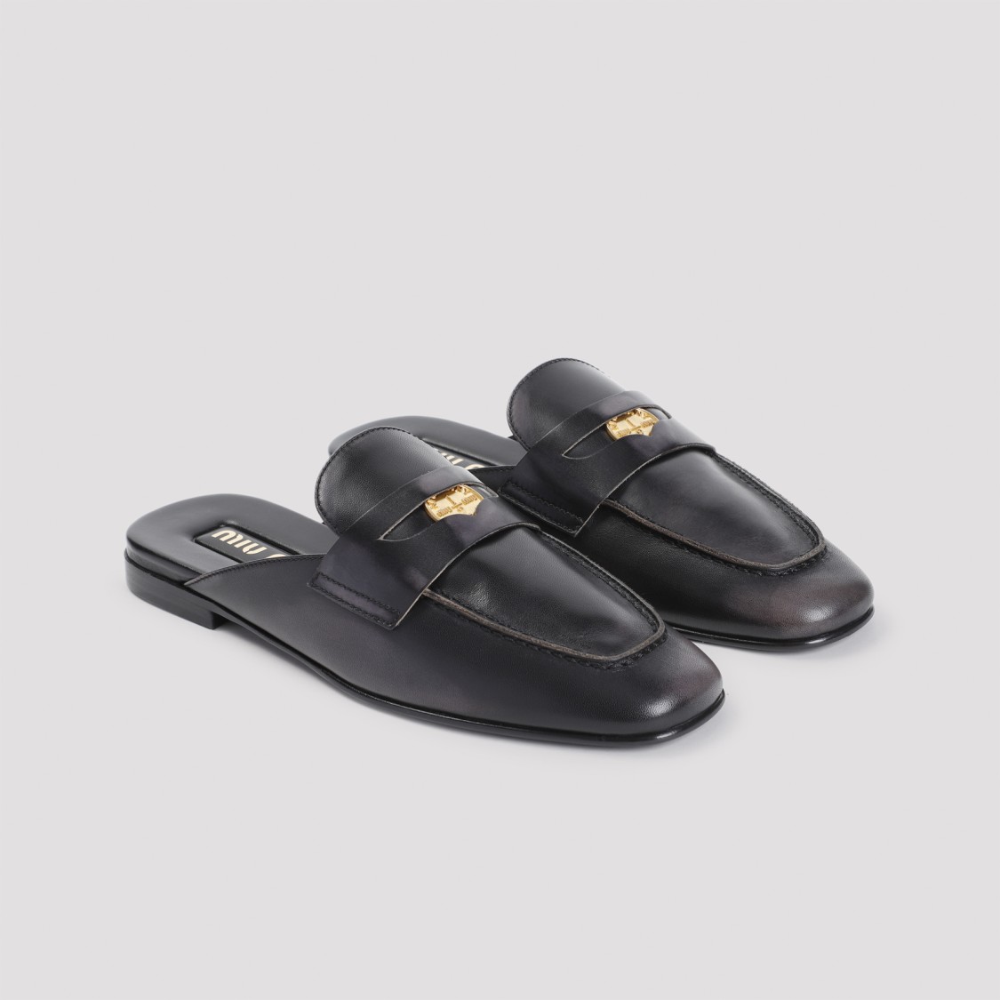 Miu Miu Calf Leather Penny Detail Loafers In Black