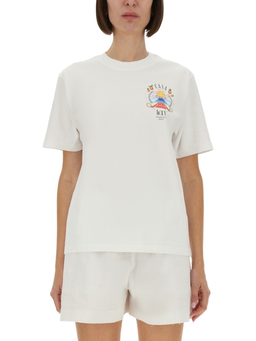 Casablanca Crew Neck Cotton T-shirt With Graphic Print