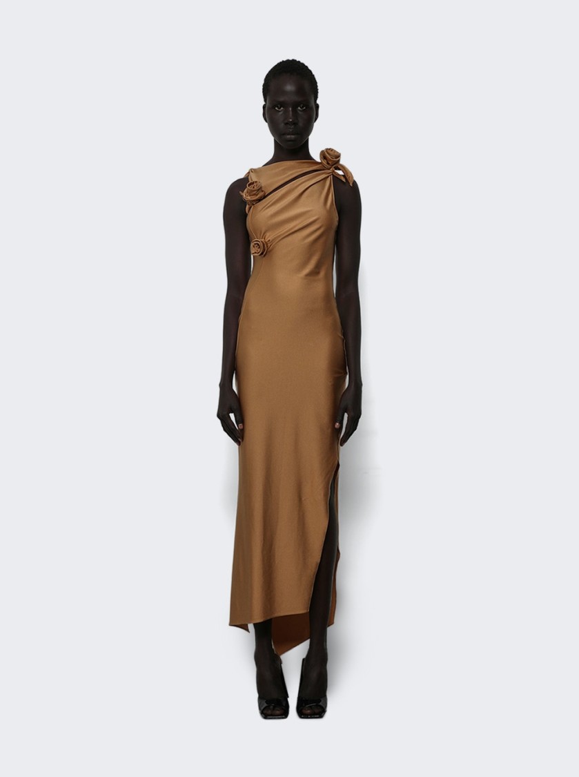 Coperni Asymmetric Flower Gown Brown In Brown