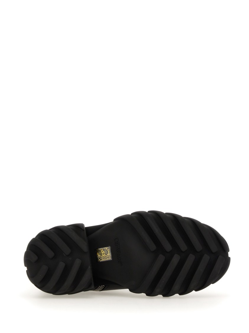 Off-white Chunky Sole Leather Boots With Elastic Side Panels In Black