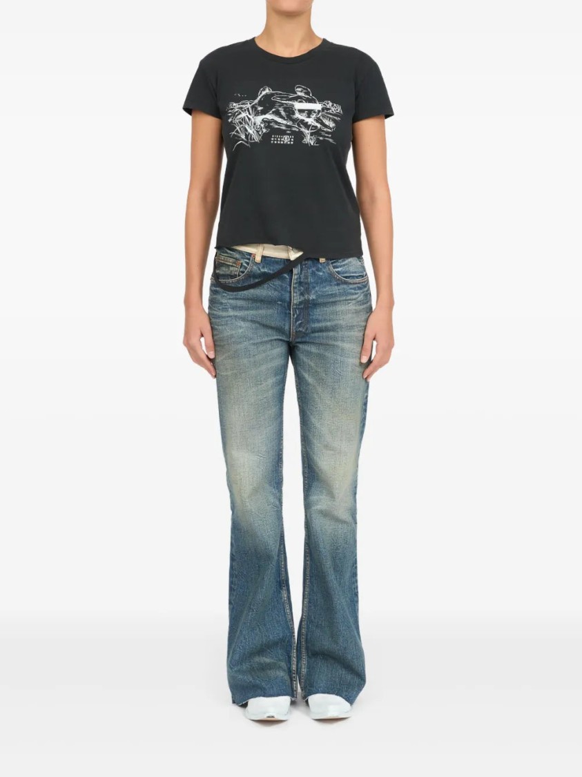 Shop Mm6 Maison Margiela Mm6 By Maison Margiela Edgy Black Graphic-print T-shirt With Ripped Detailing