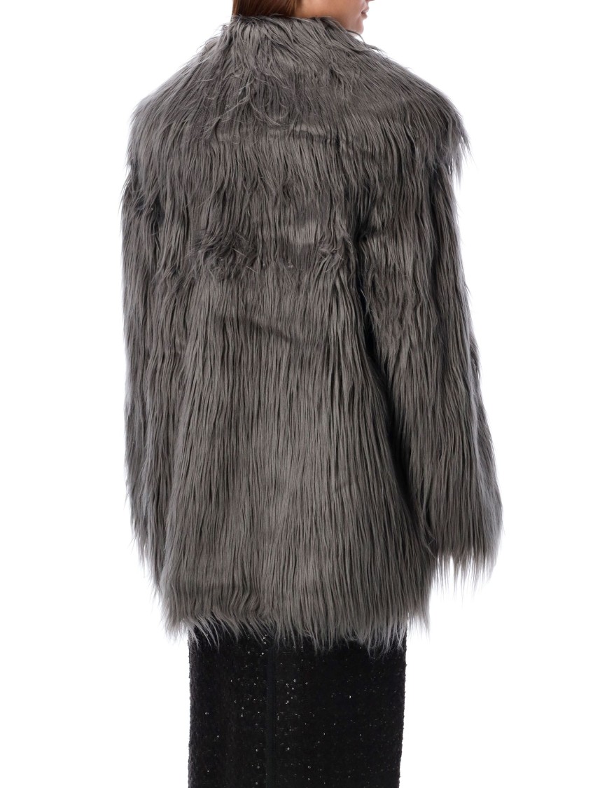 Rotate Birger Christensen Faux Fur Coat High Collar In Black