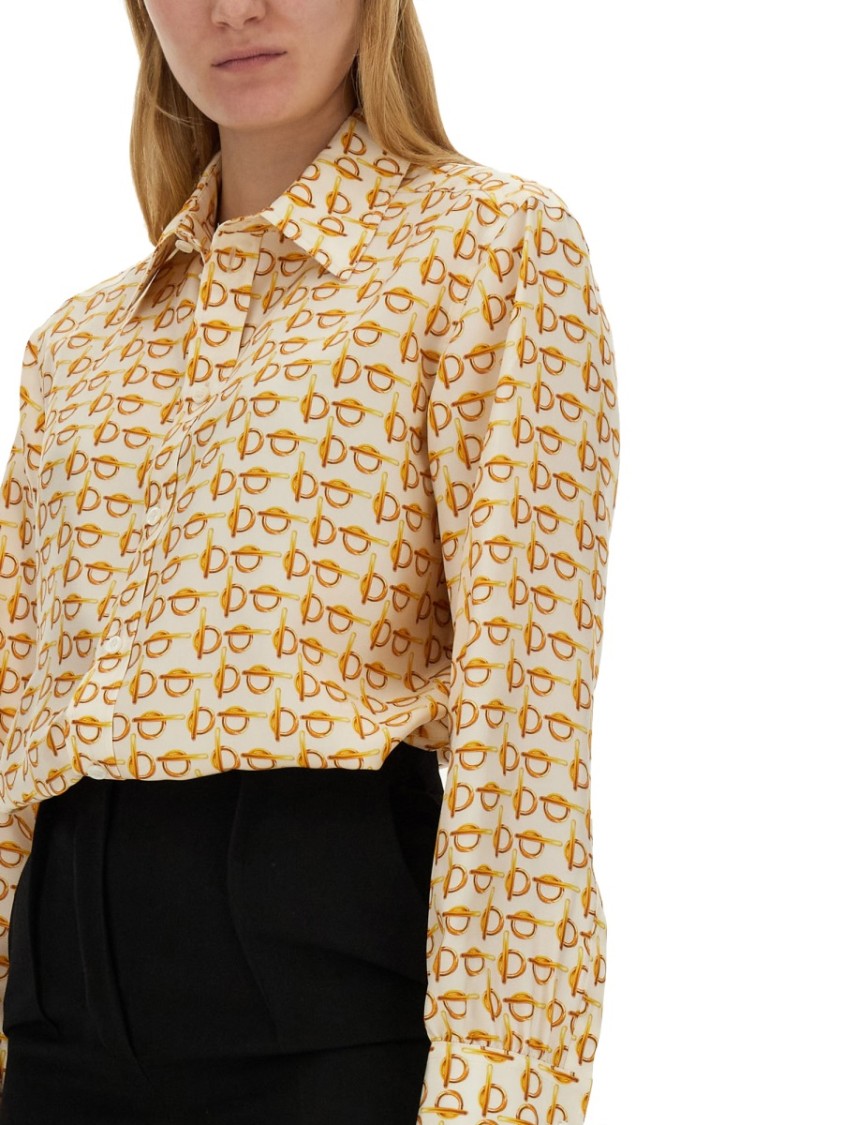 Burberry B-closure Print Silk Poplin Shirt In Brown