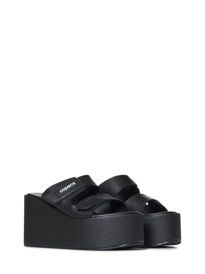 Coperni Black Wedges With Logo Patch On The Front And Touch-strap Closure In Leather Woman In Grey