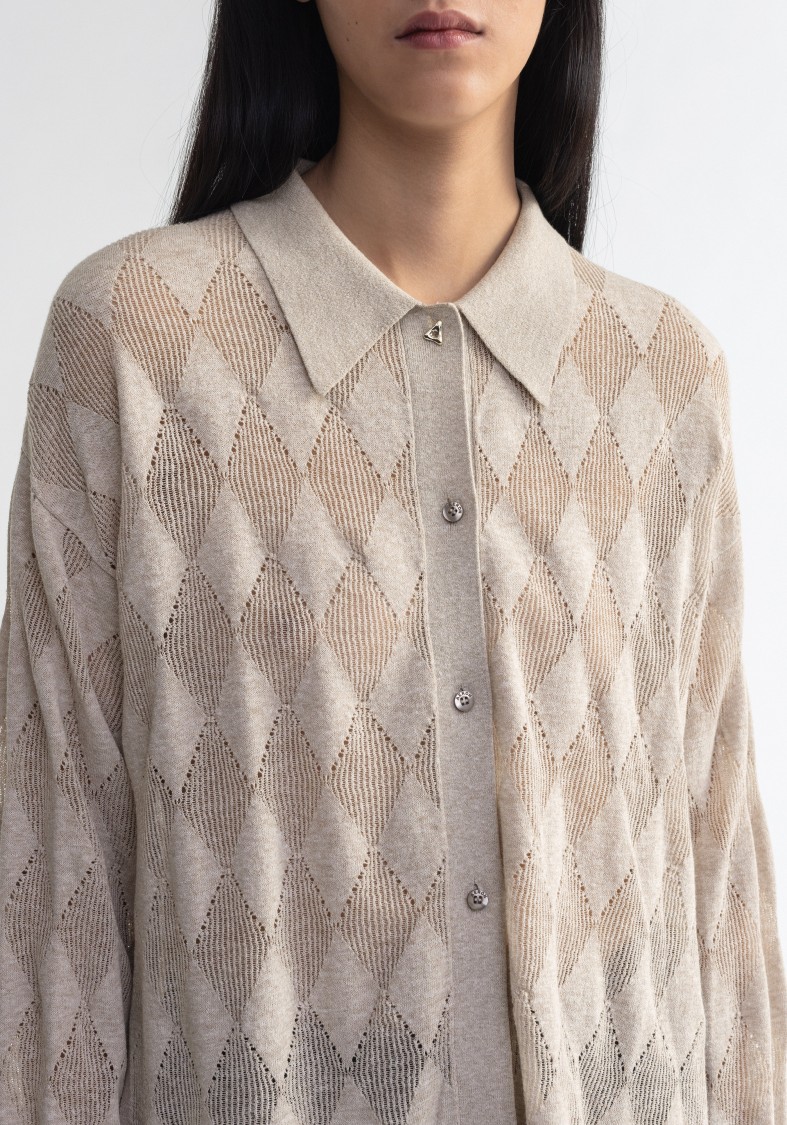 Shop Aeron Tamara - Diamond Knit Cardigan Shirt In Neutrals