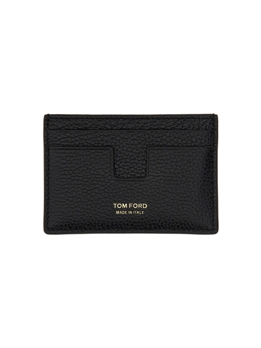 Tom Ford Black T Line Card-holder With Gold-colored Embossed Logo In Grainy Leather Man In Black