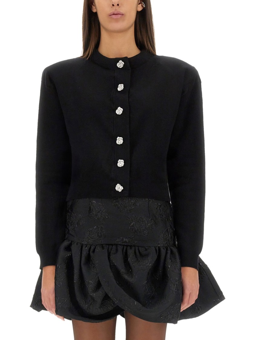 Shop Rotate Birger Christensen Fitted Button-down Knitted Cardigan In Black