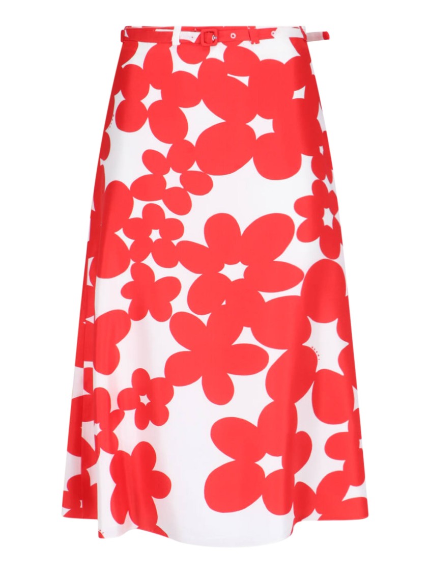 Marni Floral Print A-line Skirt With Belted Waist