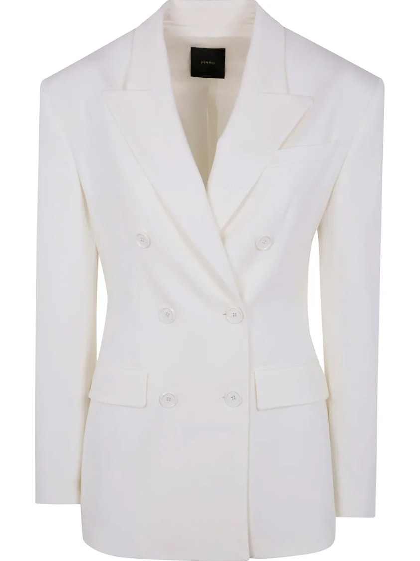 Pinko Double-breasted White Blazer With Notched Lapels In Multi