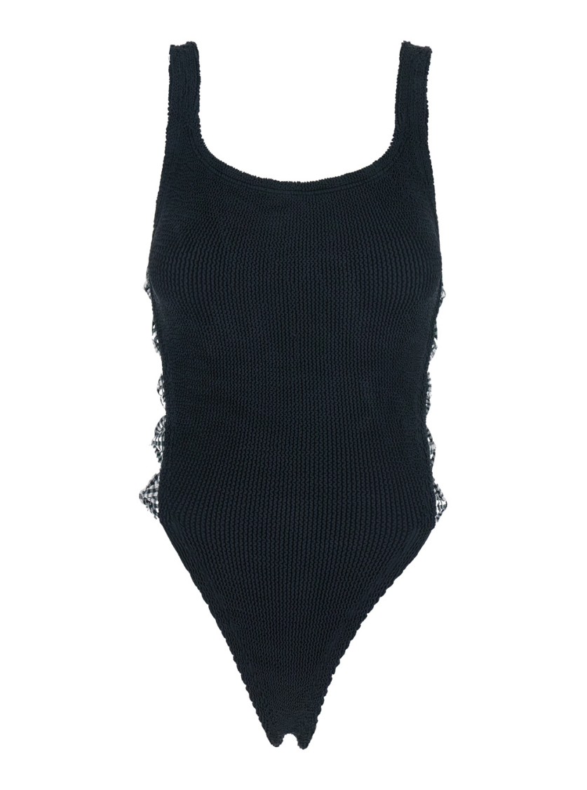 Hunza G 'tiffany' Black Swimsuit With Square Neckline And Bow Details On The Side In Blue