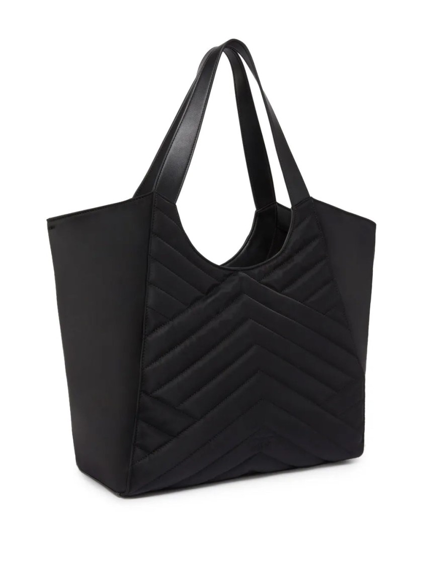 Pinko Quilted Black Nylon Tote Bag In Black
