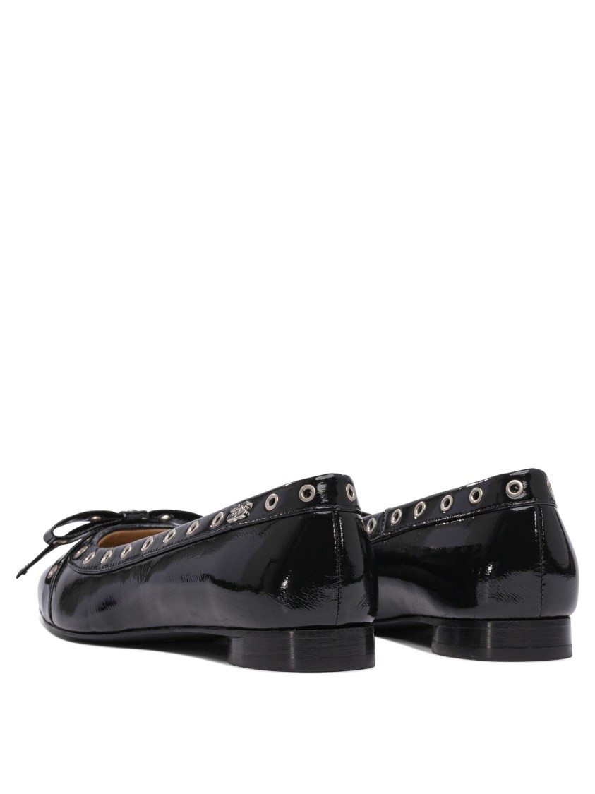 Ganni Eyelet Bow Ballet Flats In Black