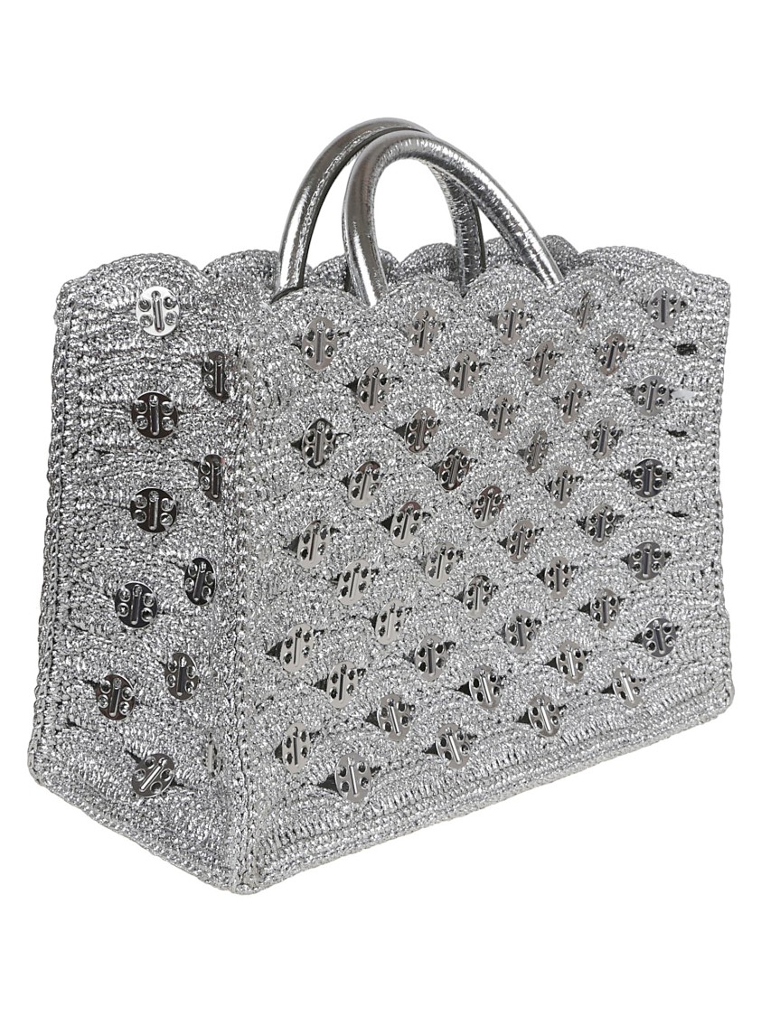 Shop Rabanne Paco Textured Metallic Raffia Crossbody Bag