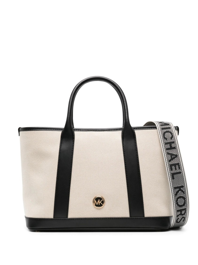 Michael Kors Luisa Canvas And Leather Handbag With Frontal Monogram In Neutral