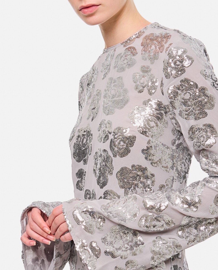 Rotate Birger Christensen Sequin Chiffon Maxi Dress In Grey
