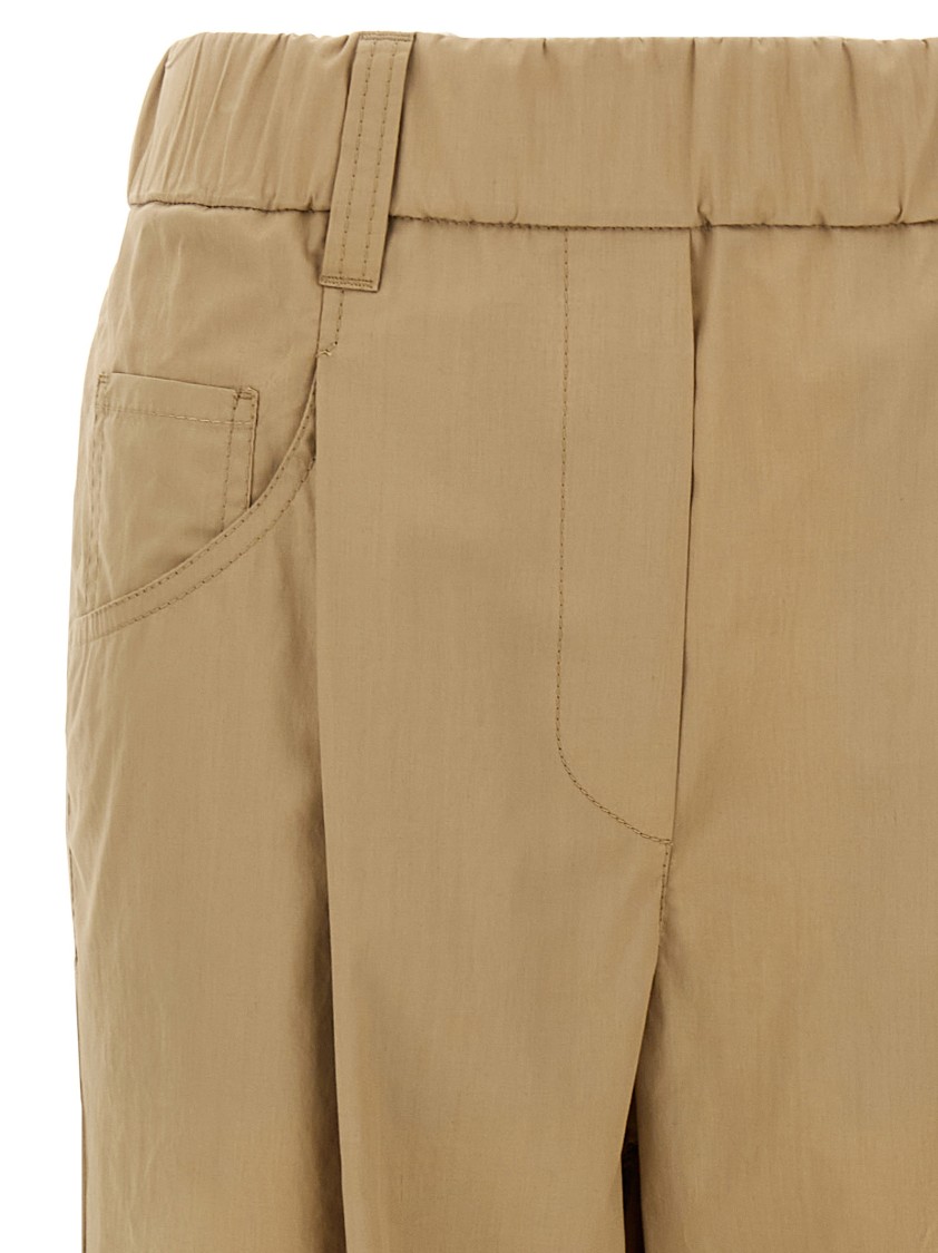 Brunello Cucinelli Light Cotton Trousers With Elegant Pleats In Brown