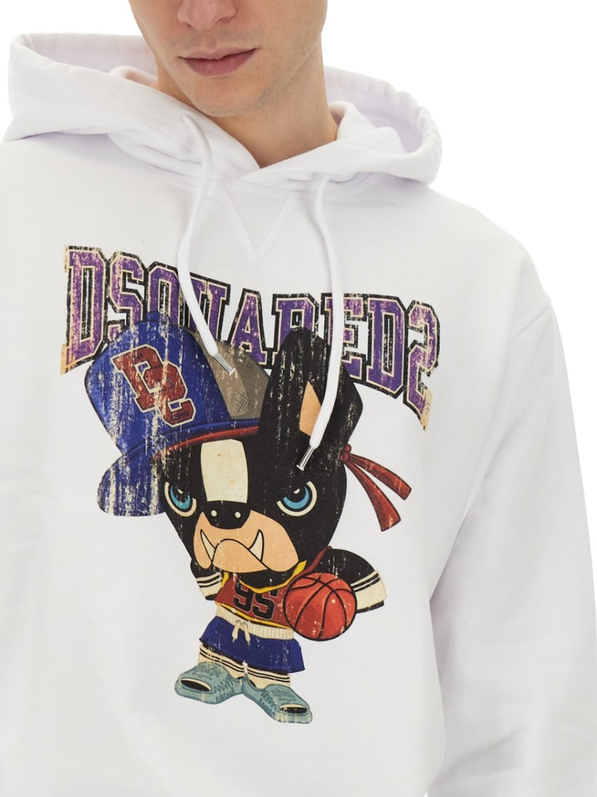 Dsquared2 Men Cotton Sweatshirt With Frontal Print In White
