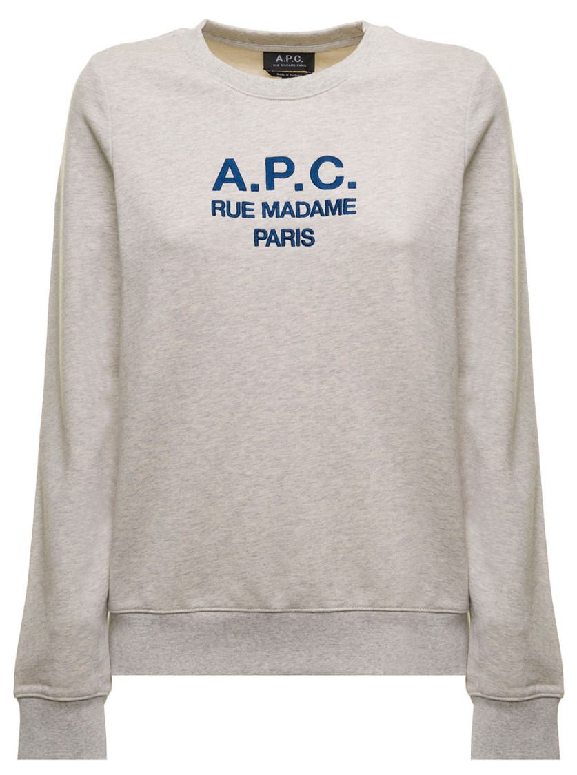 Apc Grey Tina Sweatshirt In Fleece Cotton With Logo Embroidery To The Chest In Grey