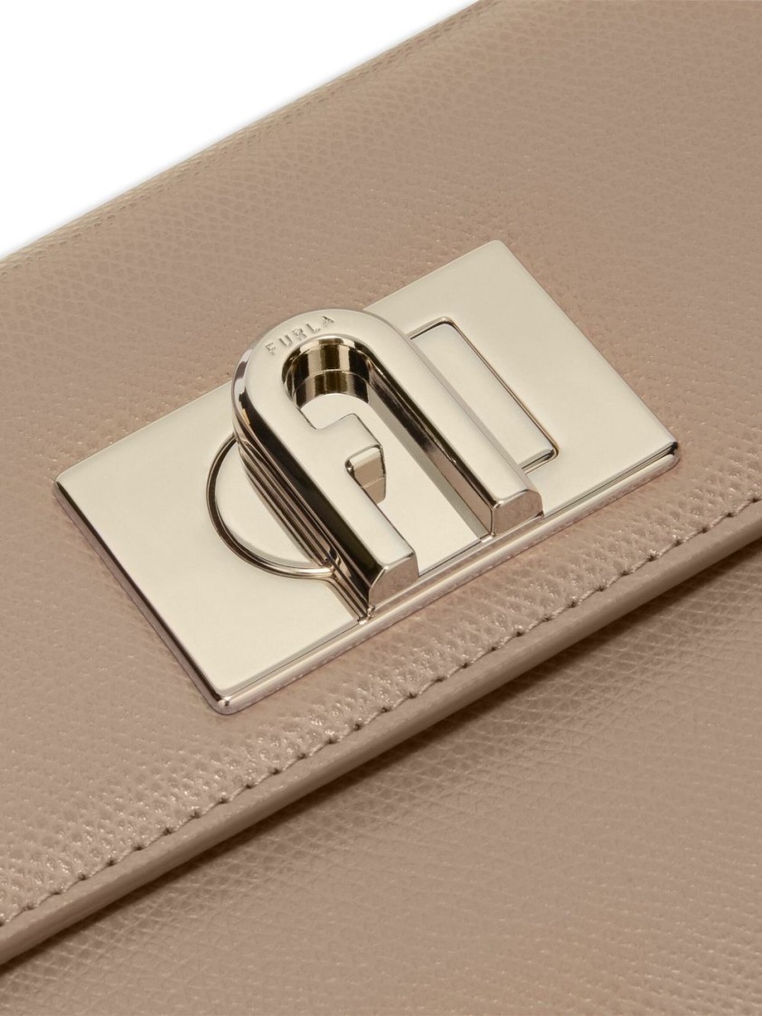 Furla Textured Leather Handbag With Twist-lock Closure In Neutral