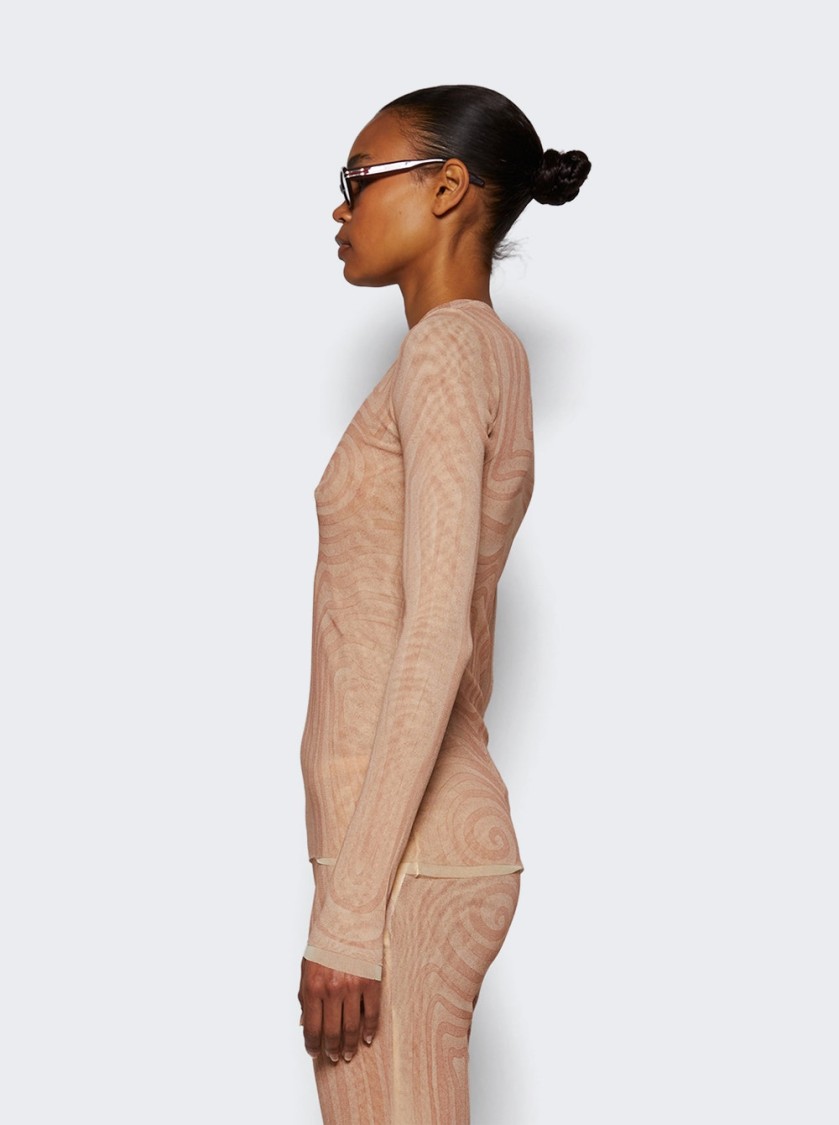 Jean Paul Gaultier Long Sleeve Mesh Spiral Top Pale Pink