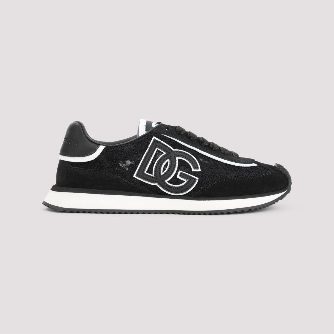 Dolce & Gabbana Dg Cushion Lace-detailed Suede Sneakers Shoes In Black