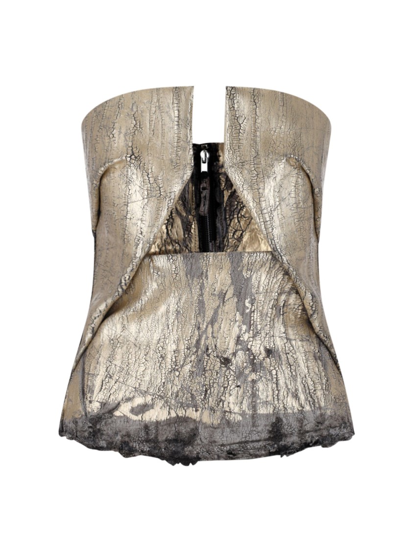 Rick Owens Coated Denim Top With Front Cut-out Neckline