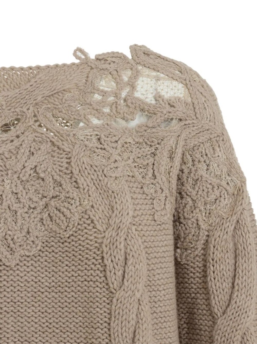 Ermanno Scervino Cropped Turtleneck Sweater With Cable Knit In Gray