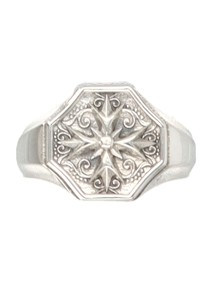 Emanuele Bicocchi Crest Design Sterling Silver Signet Ring In Metallic