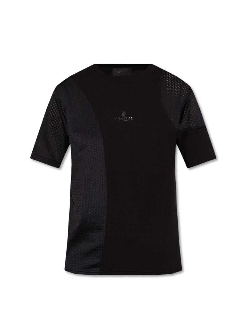 Moncler Logo Mixed Media T-shirt In Black