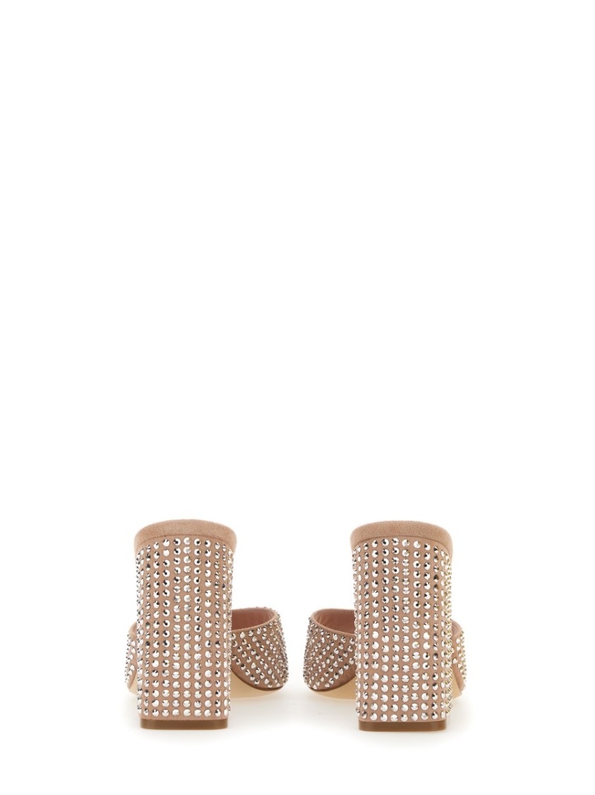 Paris Texas Mule Holly Anja Suede And Crystal Block Heel Mules In Neutrals
