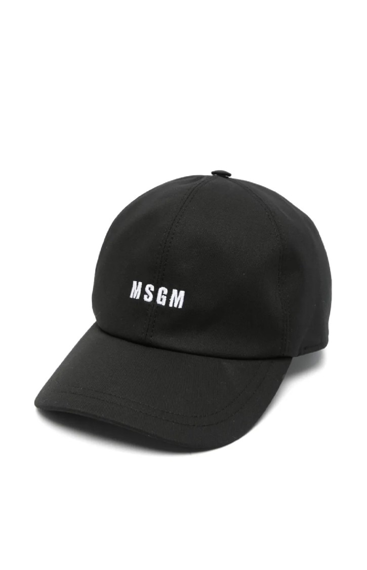 Msgm Classic Black Cap With Structured Crown And Adjustable Fit