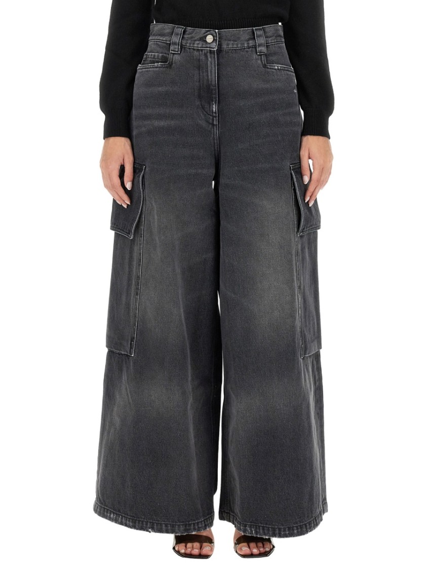 Palm Angels Bw Wide Denim Parachute In Grey
