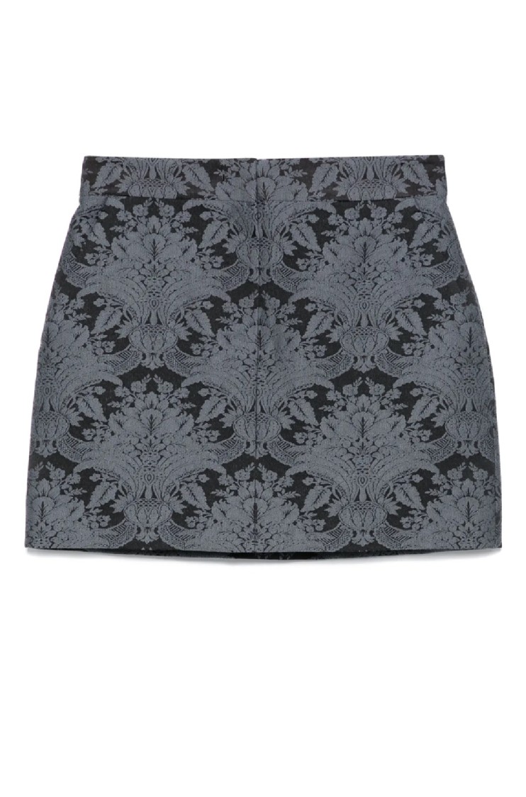 Max Mara Floral Mini Skirt Crafted From Virgin Wool In Grey