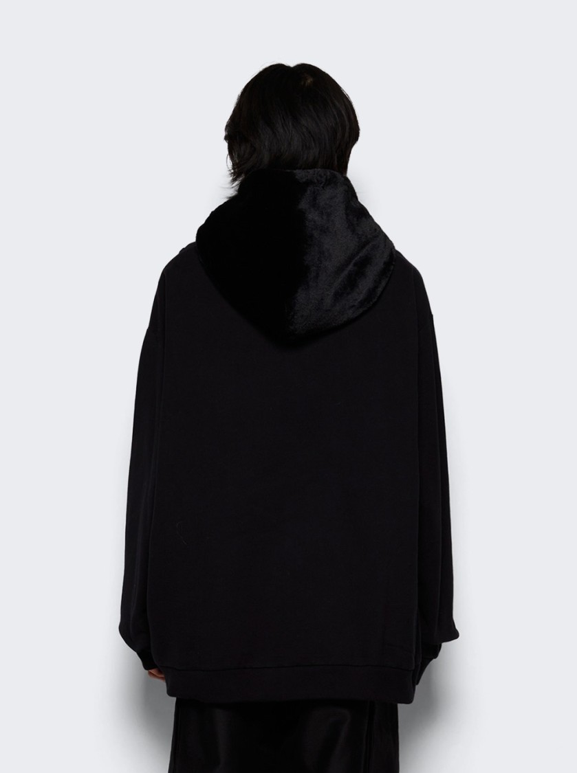 Shop Marni Oversized Black Sweatshirt With Faux Fur-lined Hood