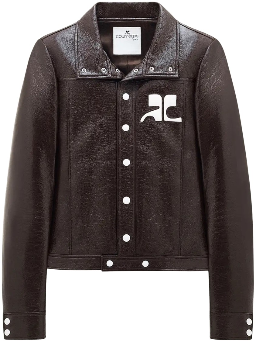 Courrèges Glossy Vinyl Jacket With Structured Silhouette And Logo Detail In Brown
