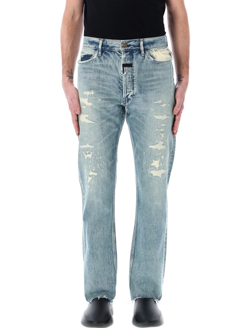 Shop Fear Of God Repaired Classic Jeans With Vintage Hand-distressing In Blue