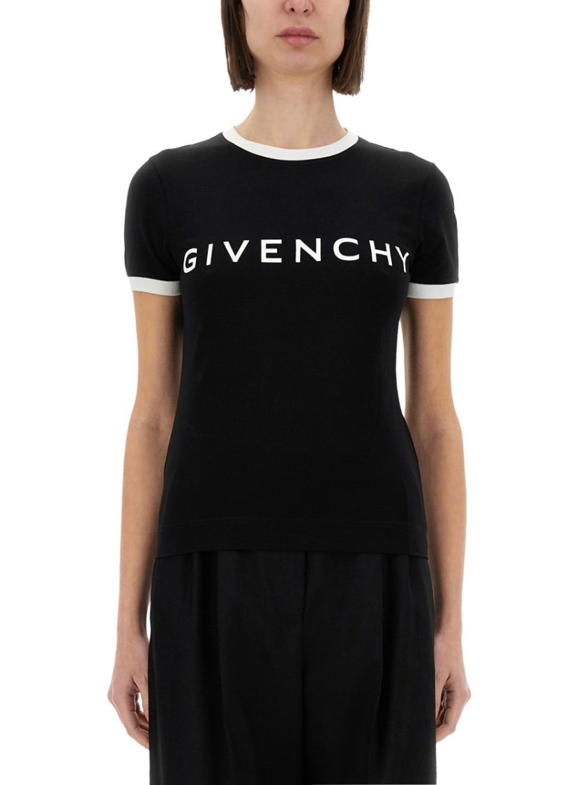 Givenchy Black Crewneck T-shirt With Logo Lettering On The Front And 4g Logo On The Rear In Cotton S